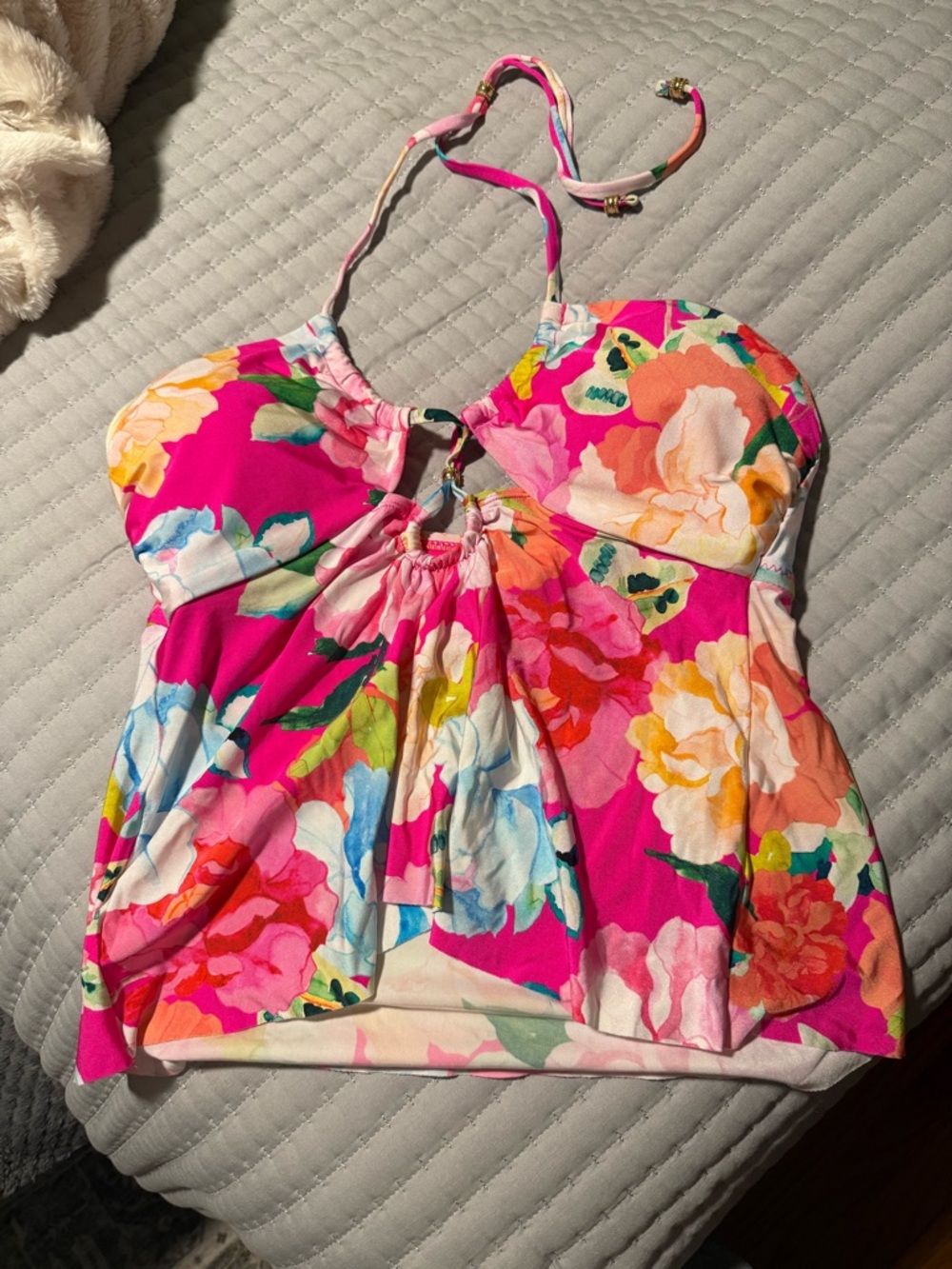 Sunshine 79 Floral Pink Halter Tankini Top